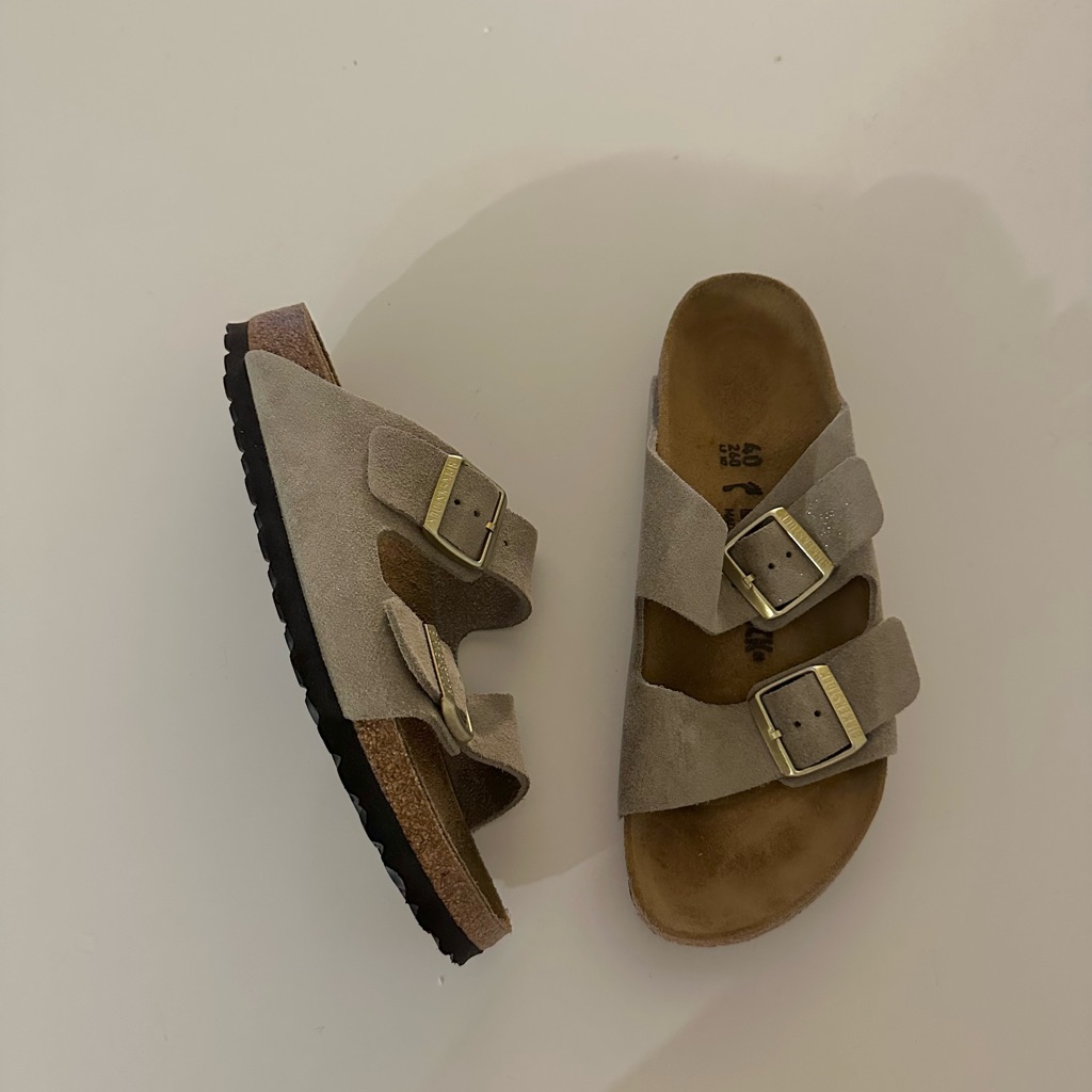 New Birkenstock Arizona Bs Taupe Suede Shimmering Glitter Suede 40 9-9.5